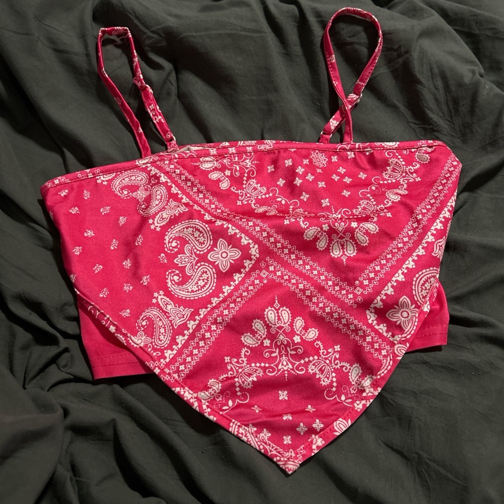 SHEIN Red Paisley Bandeau Top